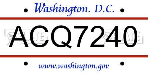 ACQ7240 District Of Columbia License Plate