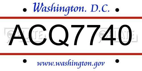 ACQ7740 District Of Columbia License Plate