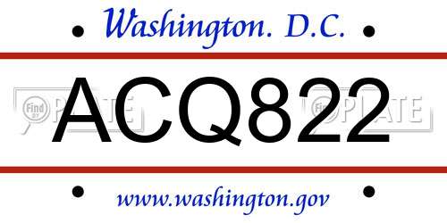 ACQ822 District Of Columbia License Plate