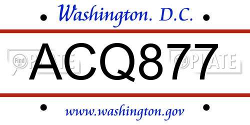 ACQ877 District Of Columbia License Plate