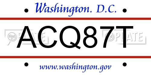 ACQ87T District Of Columbia License Plate