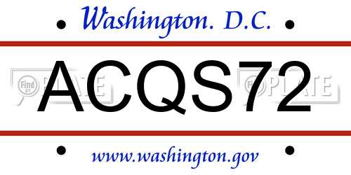 ACQS72 District Of Columbia License Plate