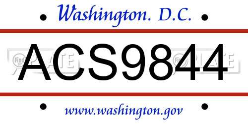 ACS9844 District Of Columbia License Plate