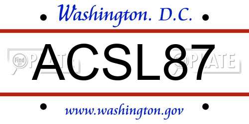 ACSL87 District Of Columbia License Plate