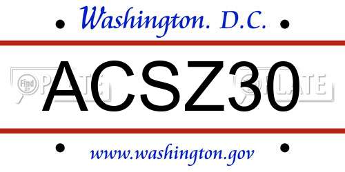 ACSZ30 District Of Columbia License Plate