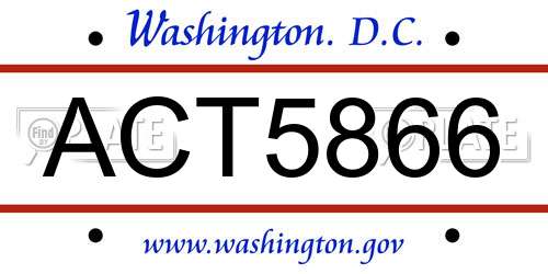 ACT5866 District Of Columbia License Plate