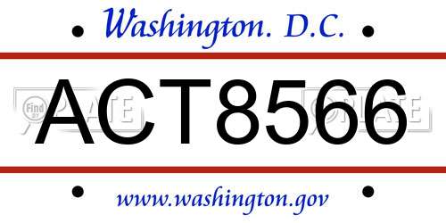 ACT8566 District Of Columbia License Plate