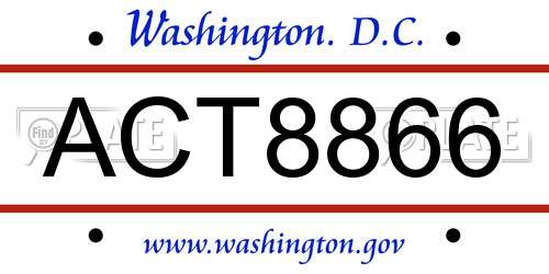ACT8866 District Of Columbia License Plate