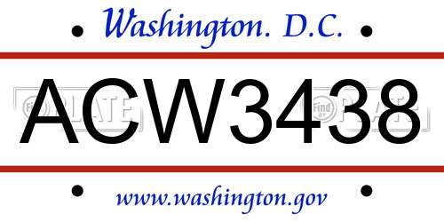 ACW3438 District Of Columbia License Plate