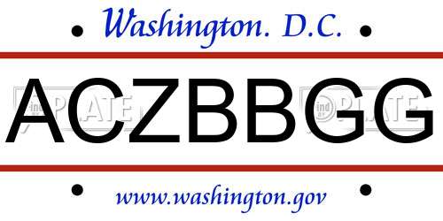 ACZBBGG District Of Columbia License Plate