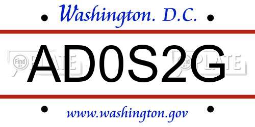 AD0S2G District Of Columbia License Plate