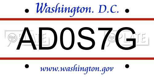 AD0S7G District Of Columbia License Plate