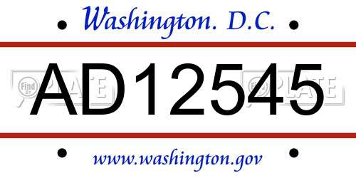 AD12545 District Of Columbia License Plate