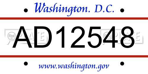 AD12548 District Of Columbia License Plate