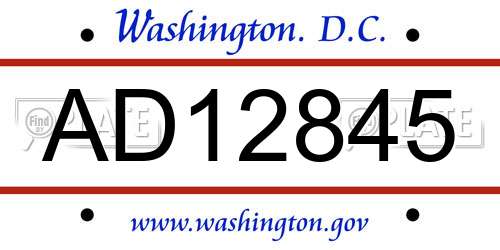 AD12845 District Of Columbia License Plate