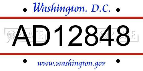 AD12848 District Of Columbia License Plate
