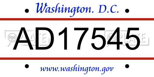 AD17545 District Of Columbia License Plate