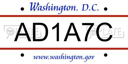 AD1A7C District Of Columbia License Plate