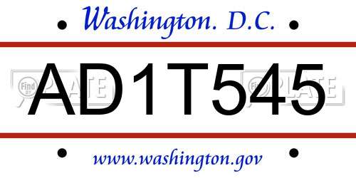 AD1T545 District Of Columbia License Plate