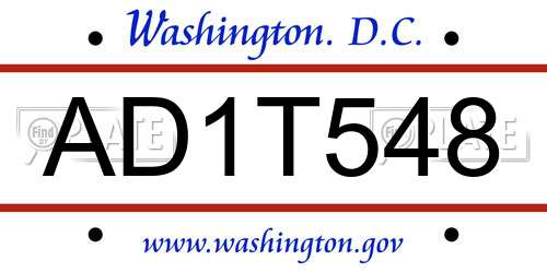 AD1T548 District Of Columbia License Plate