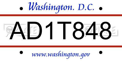 AD1T848 District Of Columbia License Plate
