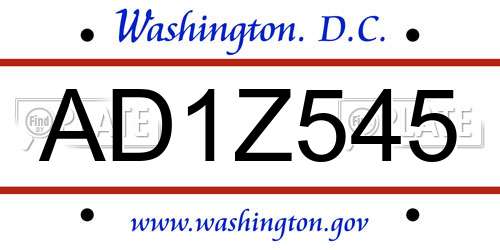 AD1Z545 District Of Columbia License Plate