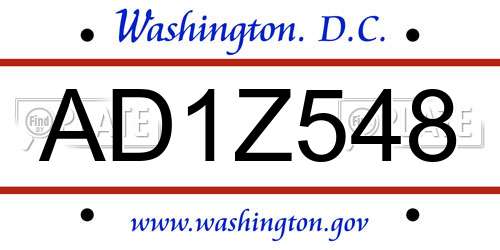 AD1Z548 District Of Columbia License Plate