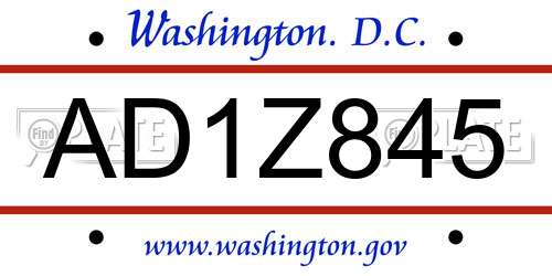 AD1Z845 District Of Columbia License Plate
