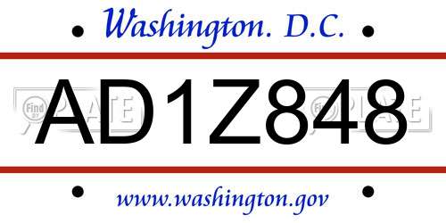 AD1Z848 District Of Columbia License Plate