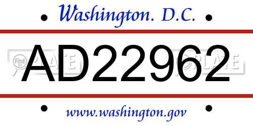 AD22962 District Of Columbia License Plate