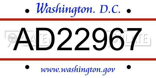 AD22967 District Of Columbia License Plate