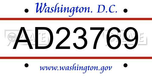 AD23769 District Of Columbia License Plate