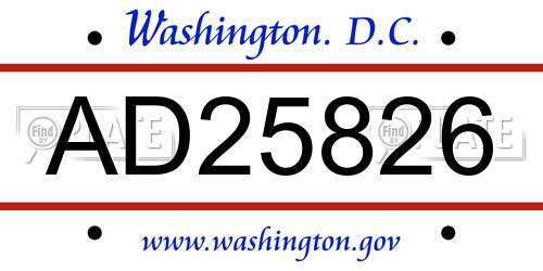 AD25826 District Of Columbia License Plate