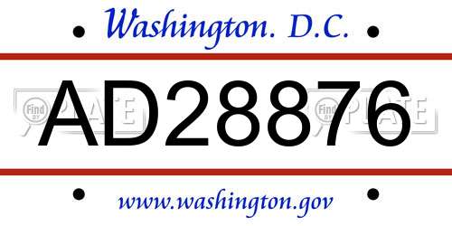 AD28876 District Of Columbia License Plate