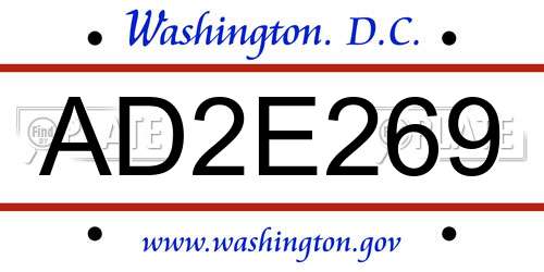 AD2E269 District Of Columbia License Plate