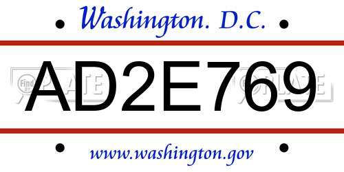AD2E769 District Of Columbia License Plate
