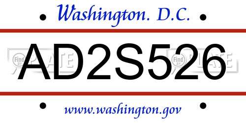AD2S526 District Of Columbia License Plate