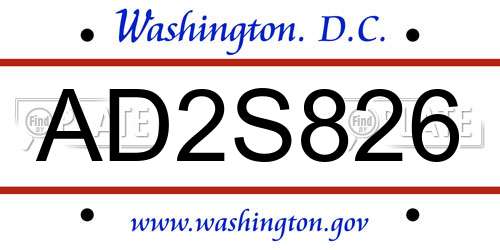 AD2S826 District Of Columbia License Plate