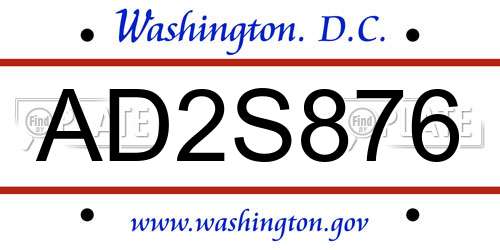 AD2S876 District Of Columbia License Plate