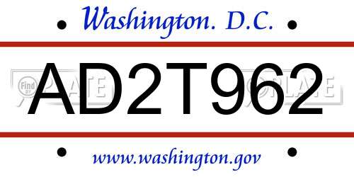 AD2T962 District Of Columbia License Plate
