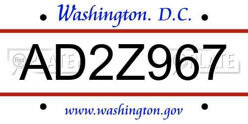 AD2Z967 District Of Columbia License Plate