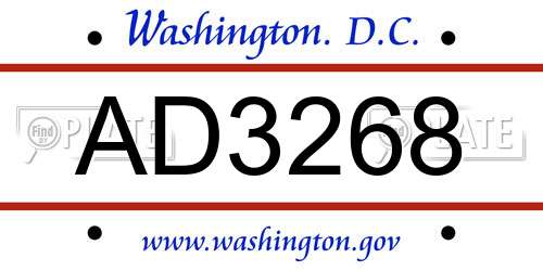 AD3268 District Of Columbia License Plate