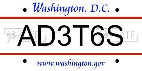 AD3T6S District Of Columbia License Plate