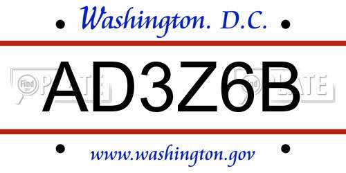 AD3Z6B District Of Columbia License Plate