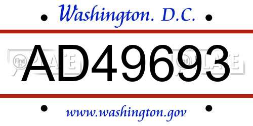 AD49693 District Of Columbia License Plate