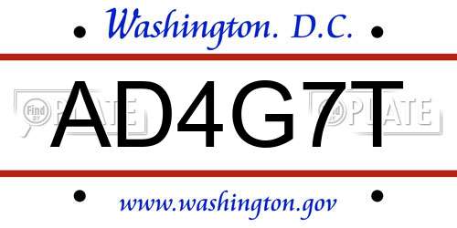 AD4G7T District Of Columbia License Plate