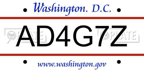 AD4G7Z District Of Columbia License Plate
