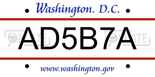 AD5B7A District Of Columbia License Plate