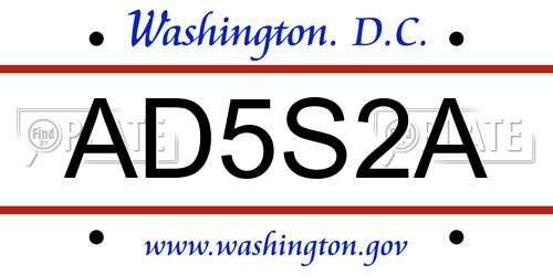 AD5S2A District Of Columbia License Plate