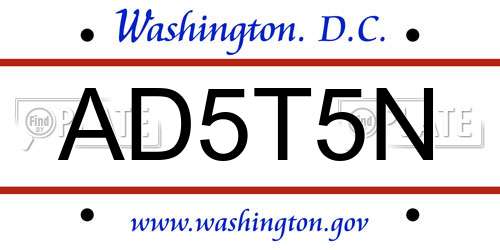 AD5T5N District Of Columbia License Plate